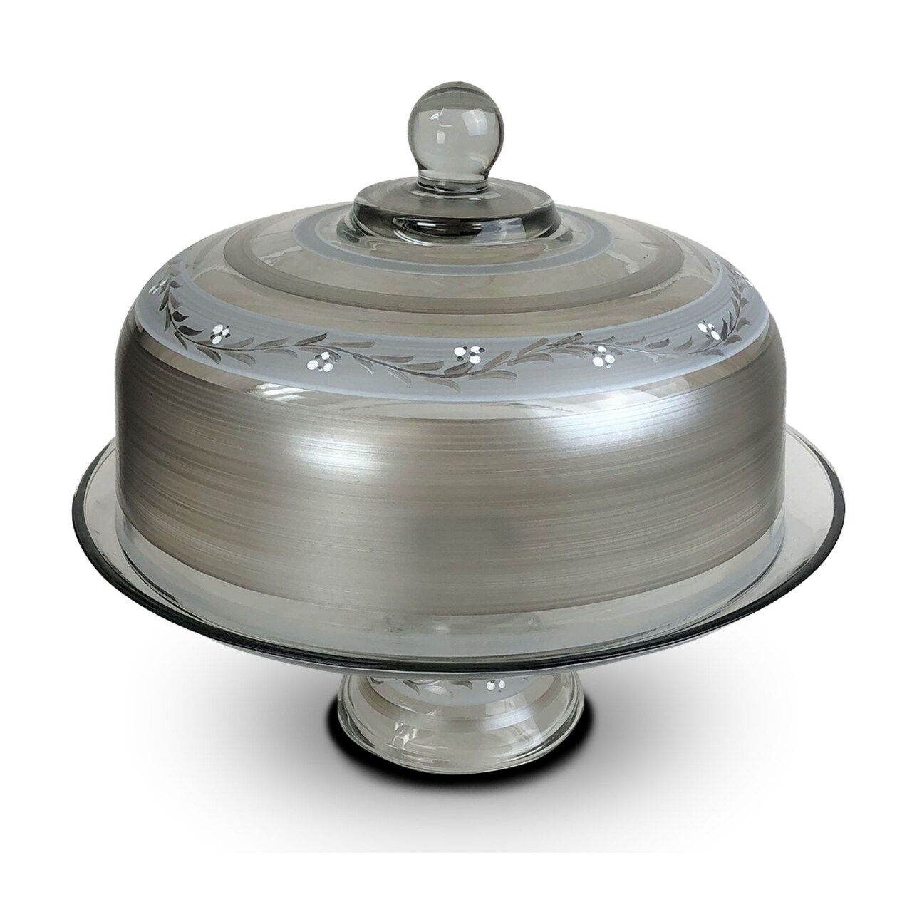Crafted Creations 13" Silver Pewter Vine Hand Painted Glass Convertible Cake and Pie Dessert Dome